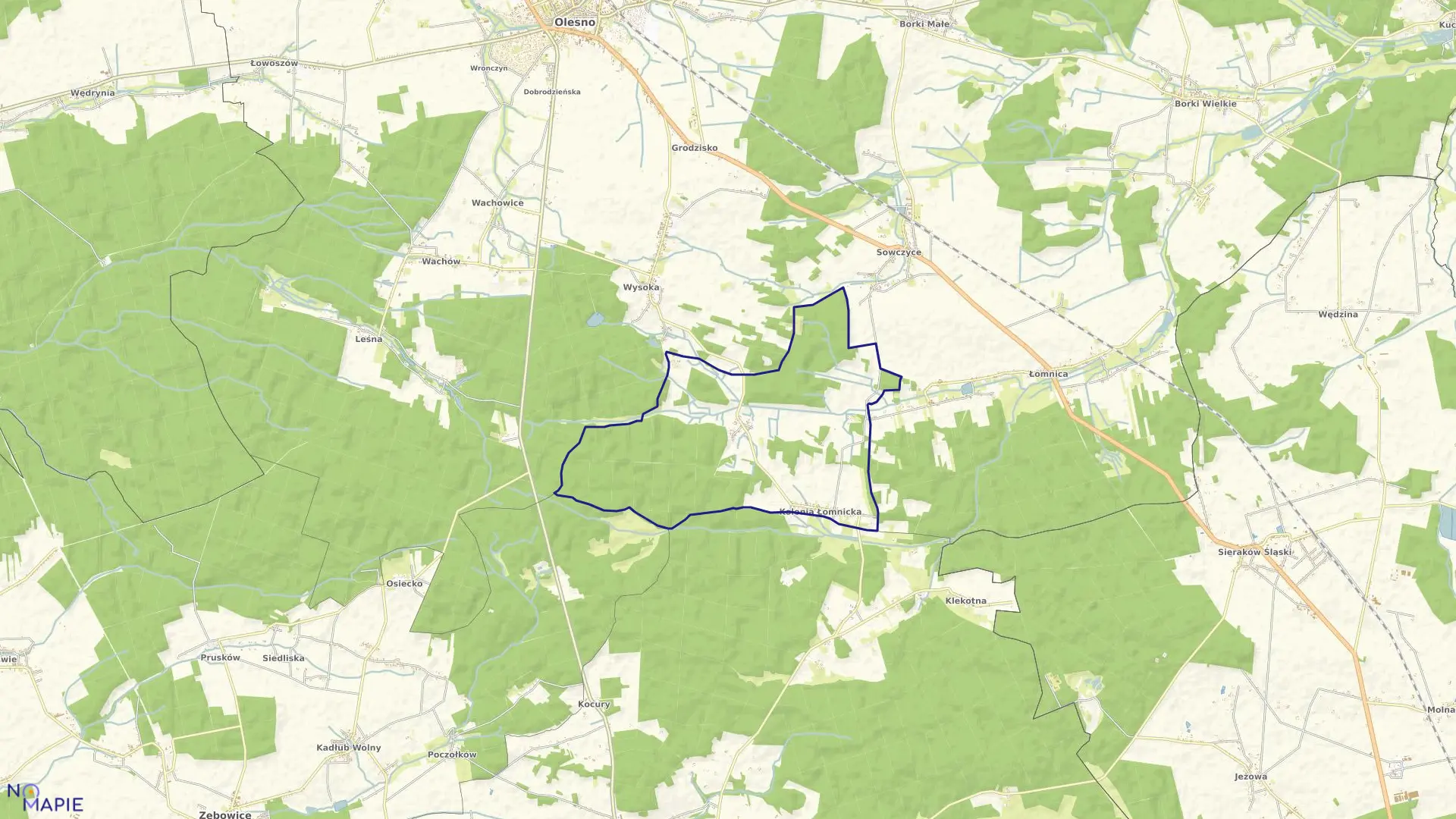 Mapa obrębu KOLONIA ŁOMNICKA w gminie Oleśno