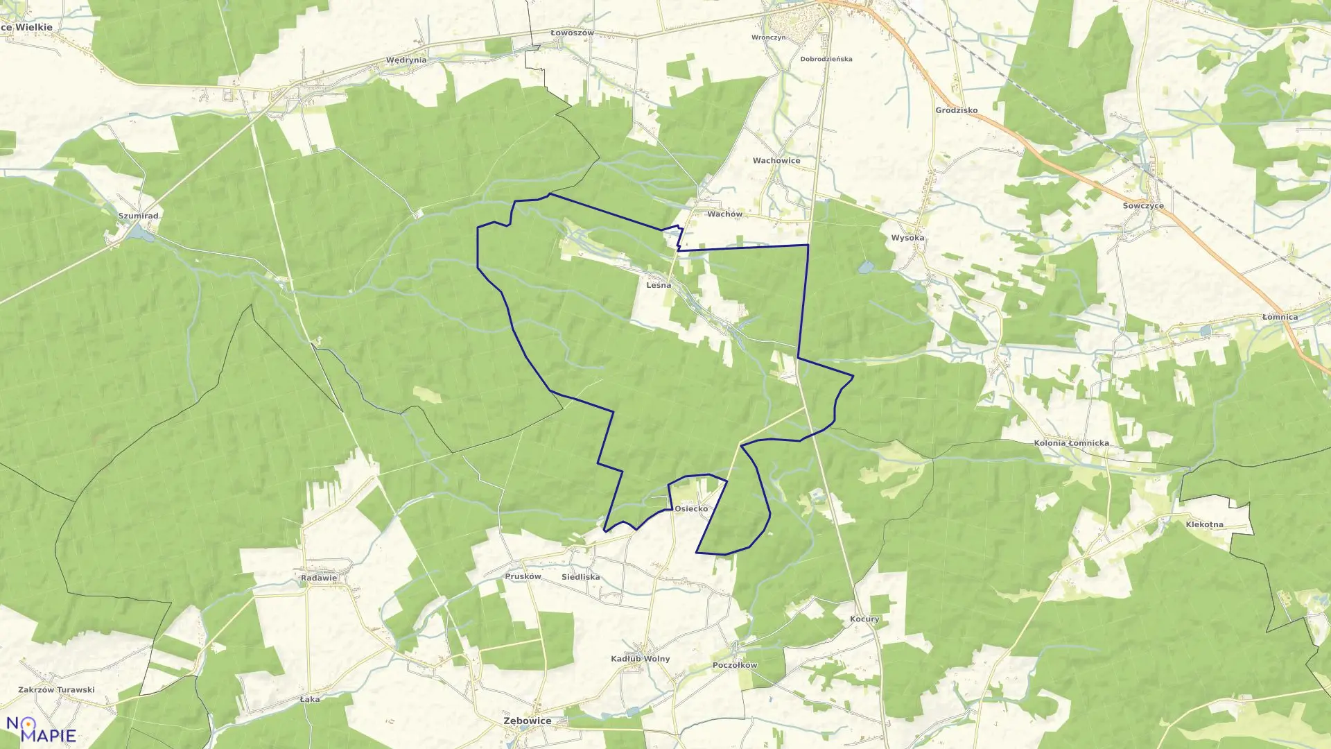 Mapa obrębu LEŚNA w gminie Oleśno